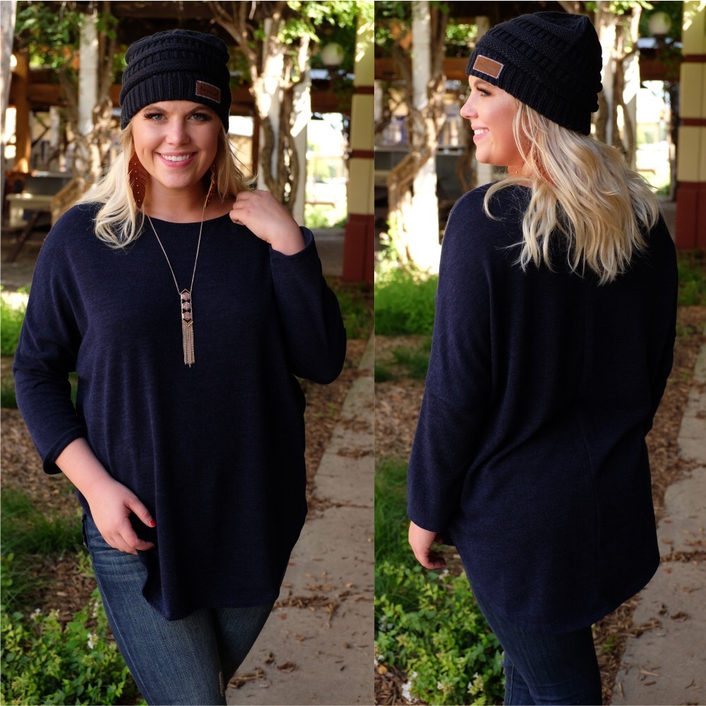PLUS Navy Hacci Knit Tunic